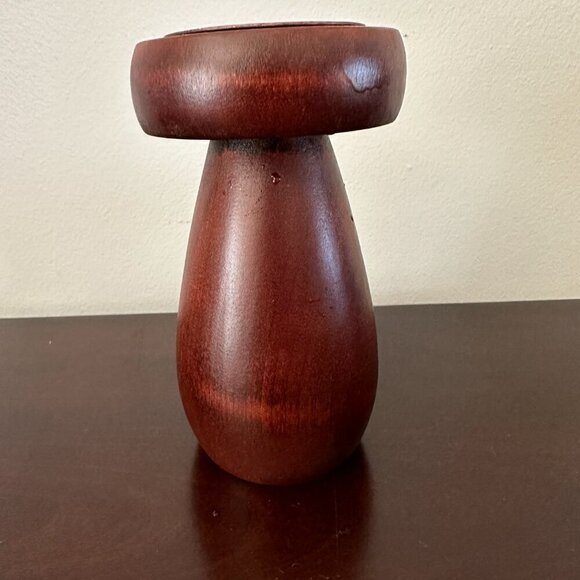 1970s Mid Century Modern Wood Mushroom Shaped Candle Holder 6.5" - Picture 5 of 9
